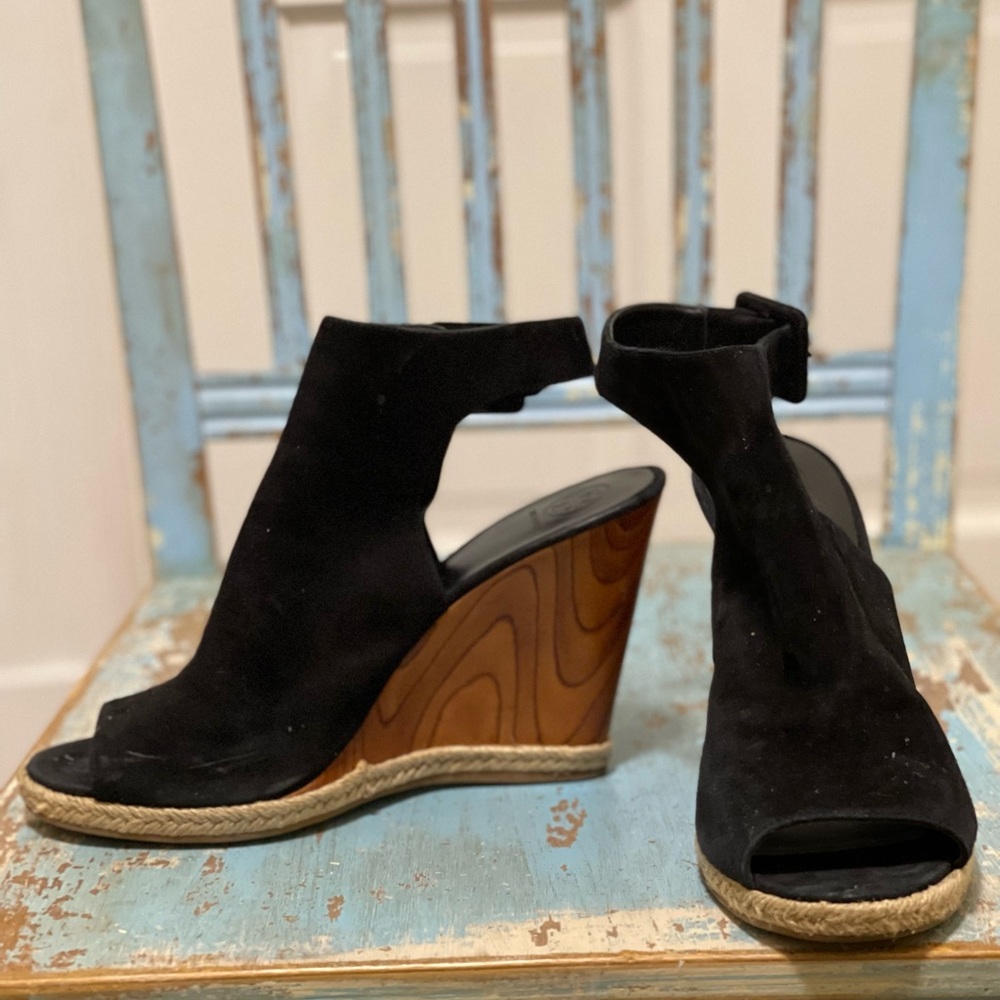 Tory Burch Black Suede Open-Toe Wedge Sandals